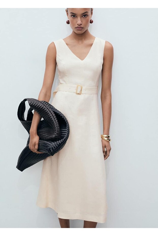 Leinenkleid mit Gürtel - 1