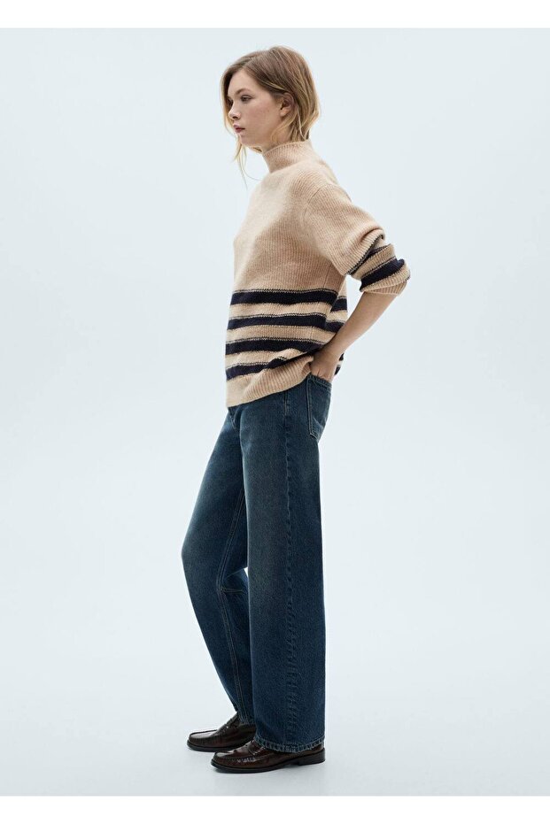 Çizgili Perkins Yaka Kazak - 2