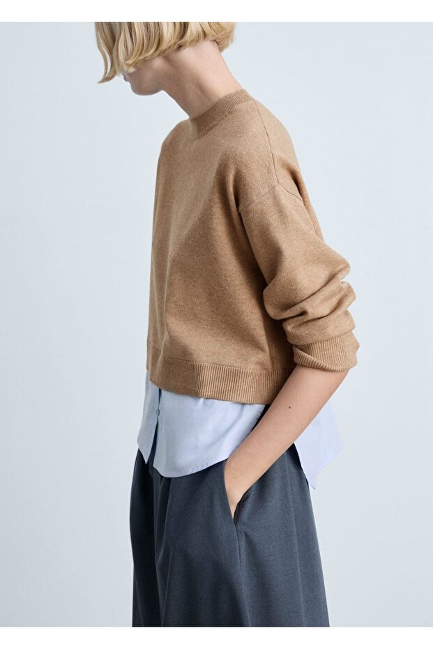 Kombine örgü desenli kazak - 7