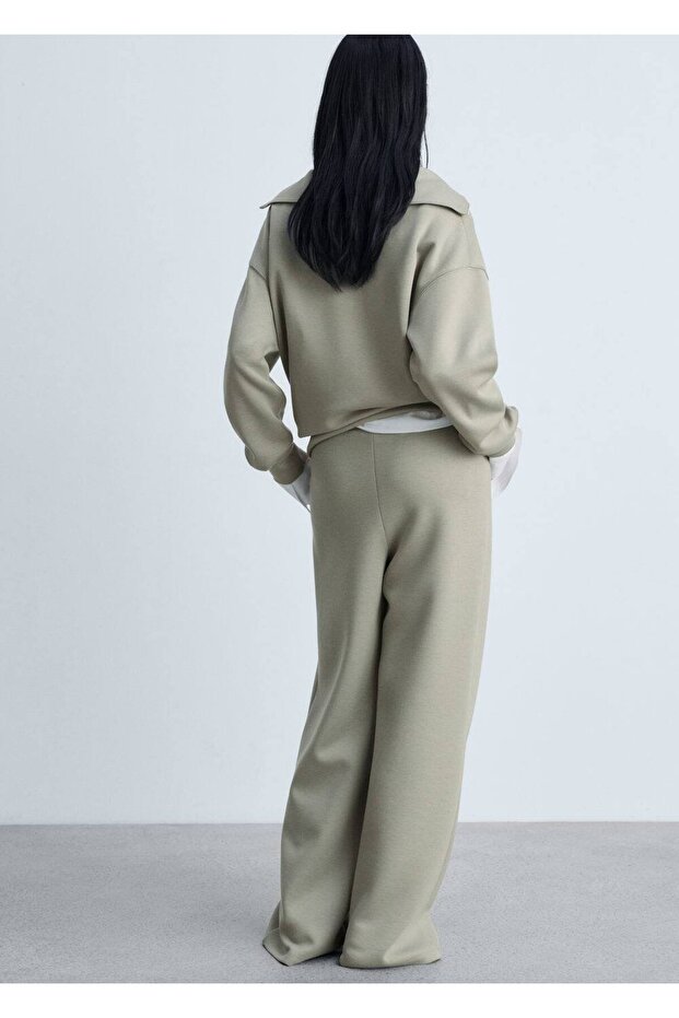Pileli Wideleg Jogger Pantolon - 4