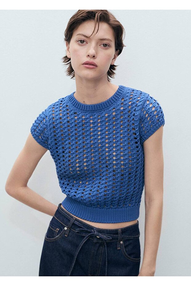 Kurzärmeliger Häkelpullover - 1