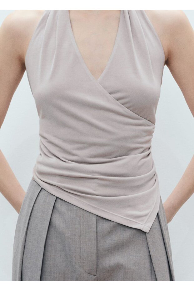 Halter yaka kruvaze bluz - 7