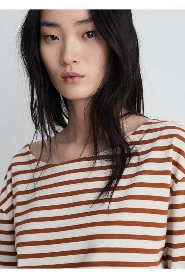 Woven striped cotton T-shirt