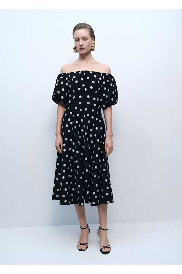 Straplez Puantiyeli Elbise - 2