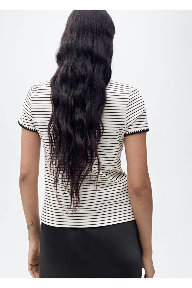 Kontrast süslemeli pamuklu tişört - 4