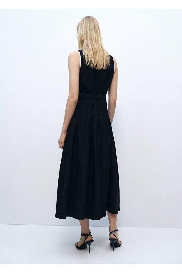 Kemerli Flared Midi Elbise - 4