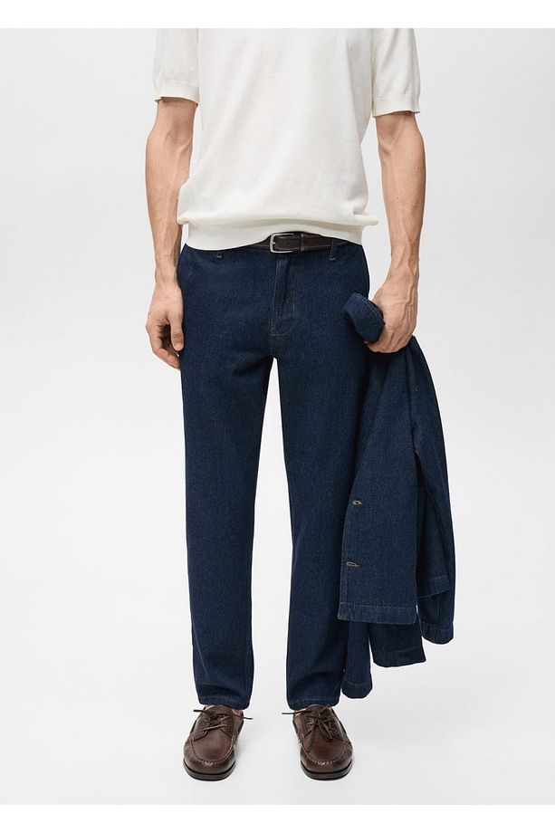Regular kesim koyu yıkama jean pantolon - 1