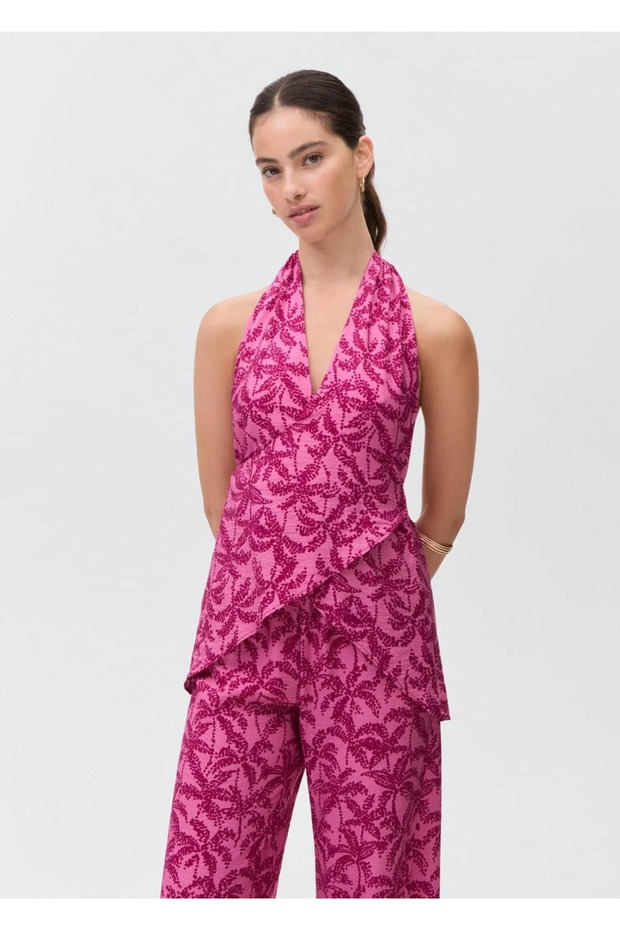 Desenli halter yaka bluz - 1