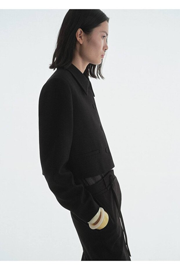 Yakalı crop ceket - 7