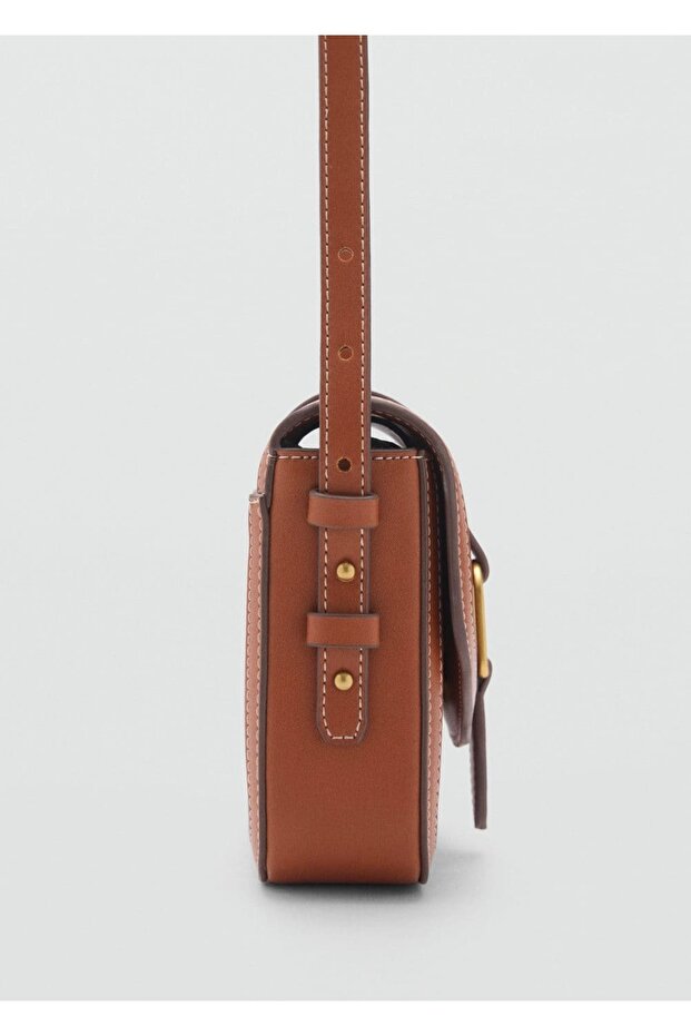 Deri görünümlü tokalı omuz çantası - 4