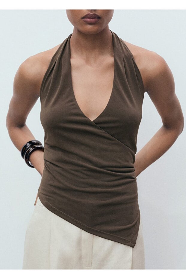 Halter yaka kruvaze bluz - 1