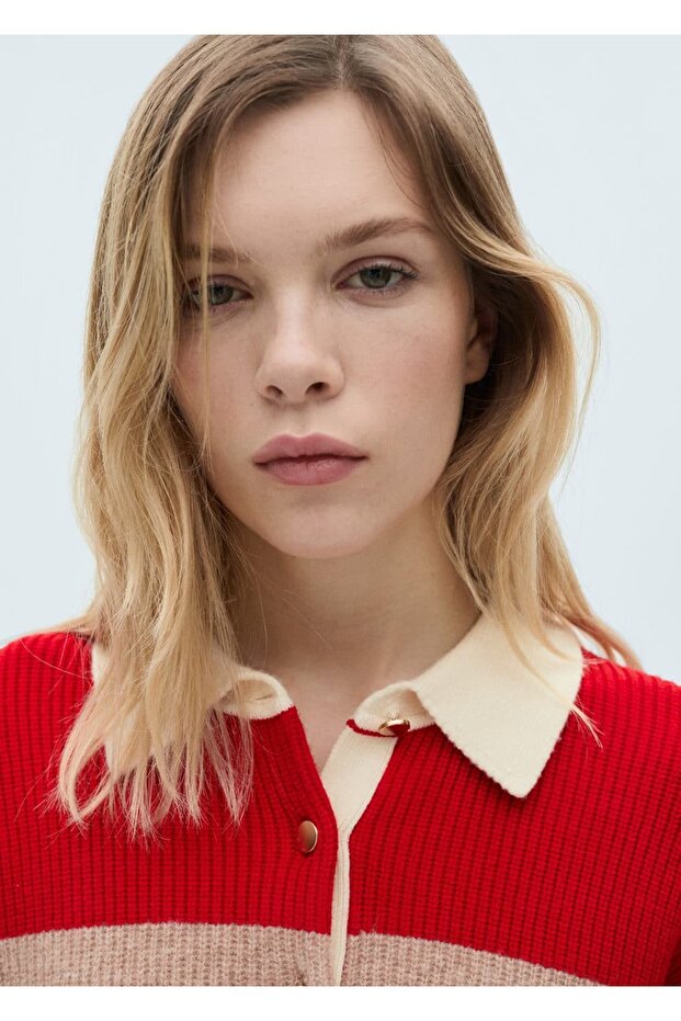 Çizgili polo yaka kazak - 6