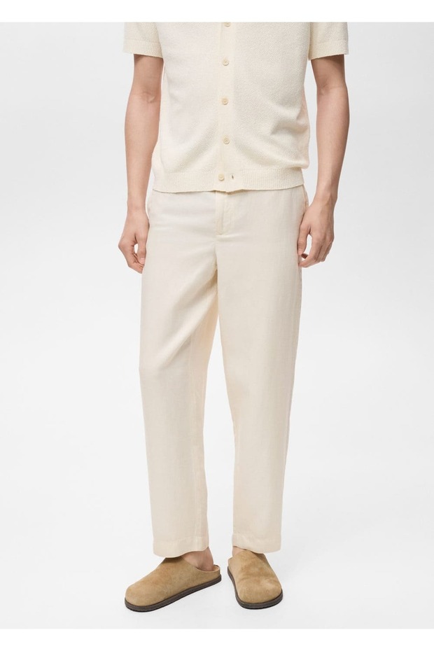 Keten Karışımı Elastik Belli Pantolon - 1