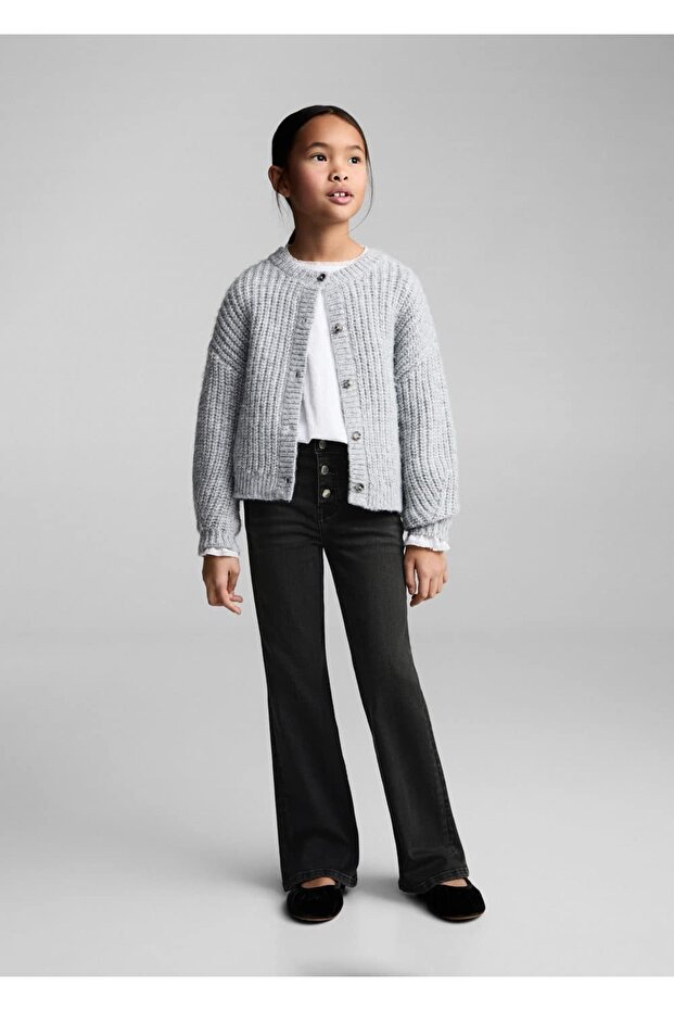 Düğmeli flared jean pantolon - 2