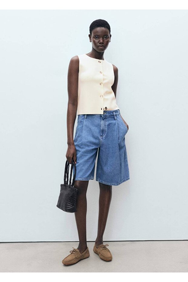 Düğmeli ince triko yelek - 2