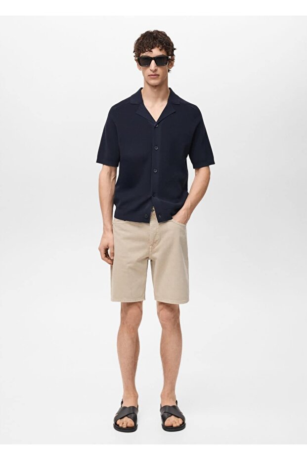 Yıkanmış görünümlü denim bermuda şort - 2