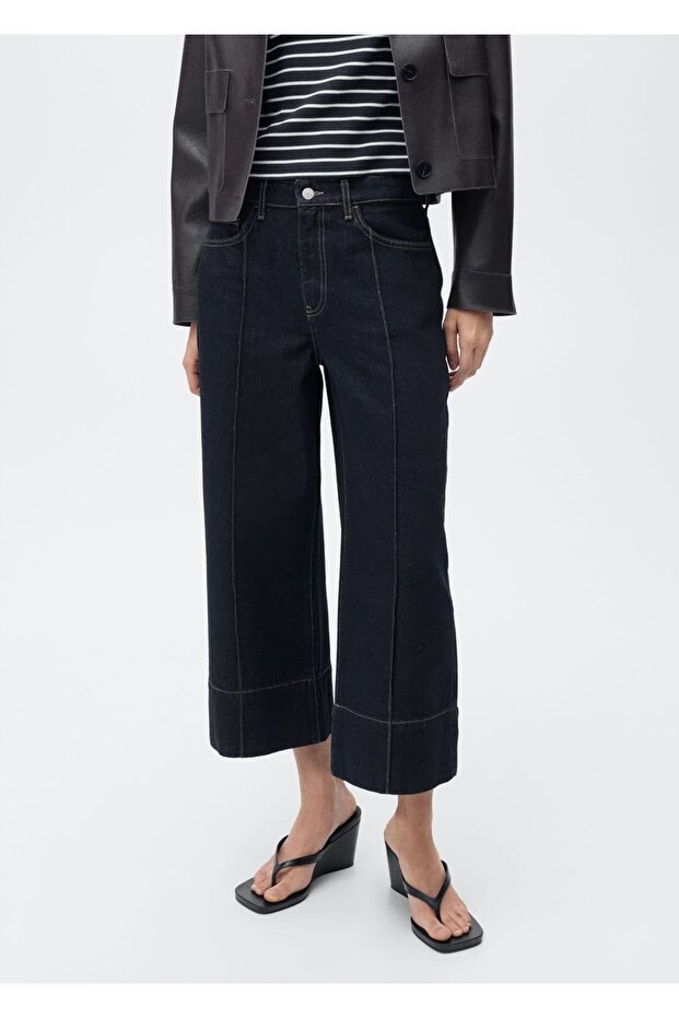 Wideleg Crop Dikişli Jean - 1