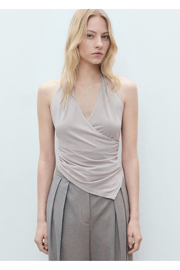 Halter yaka kruvaze bluz - 1