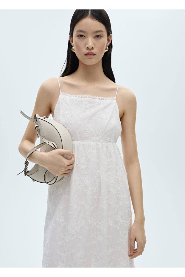 Çiçek işlemeli askılı elbise - 1