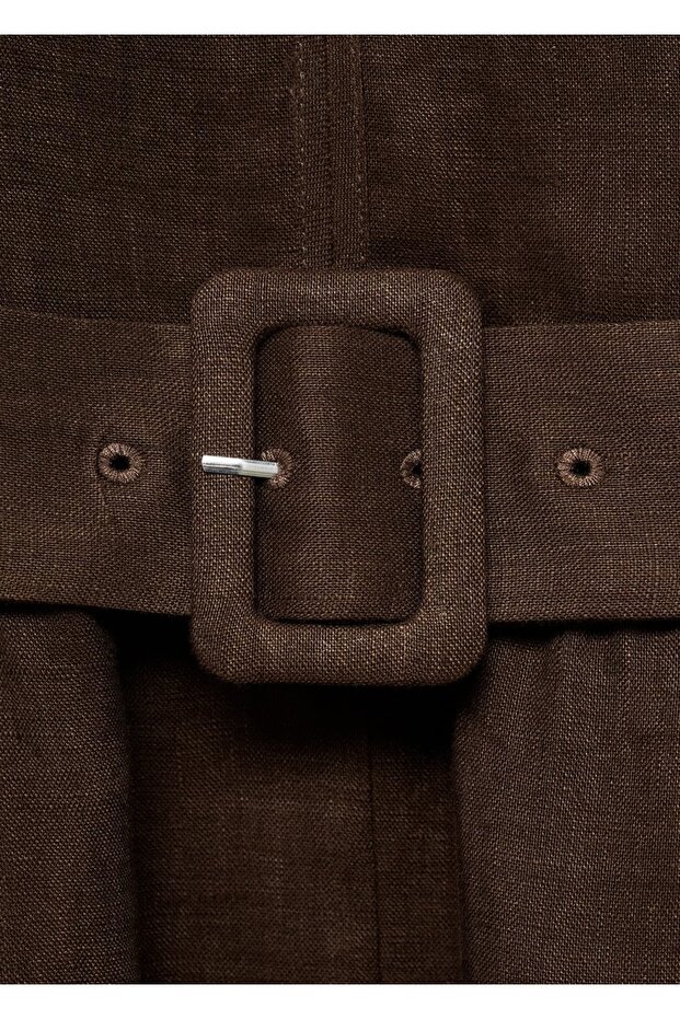 Kemerli keten elbise - 5