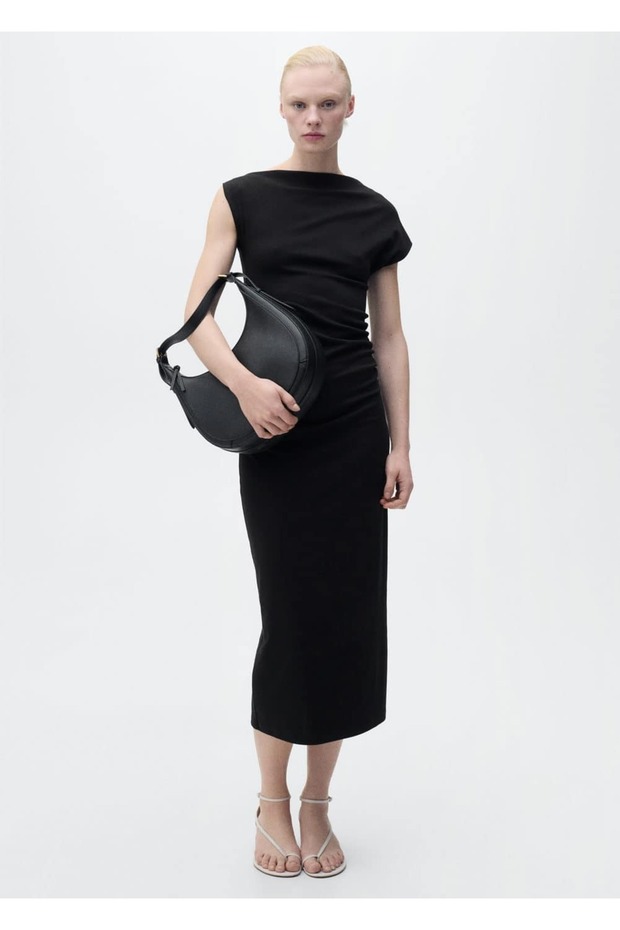 Drape midi elbise - 2