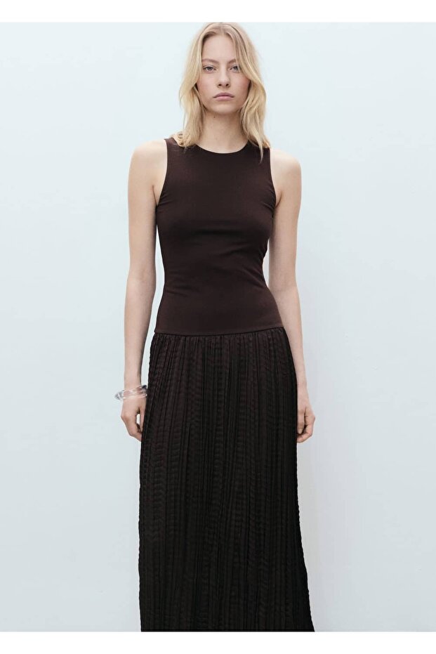 Combined Fabric Long Dress