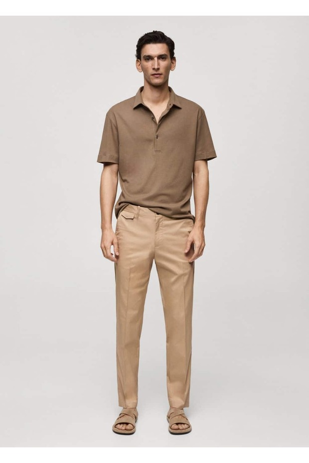 Regular kesim kalıplı pamuklu pantolon - 2