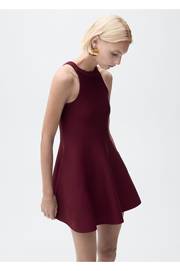 Kısa kloş triko elbise - 1