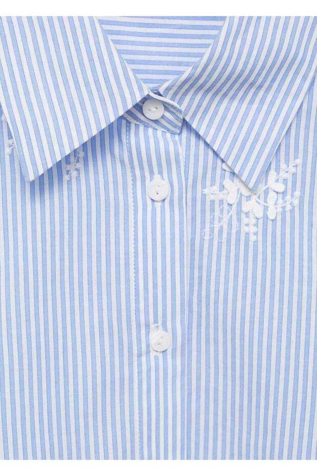 Çiçek işlemeli çizgili gömlek - 7