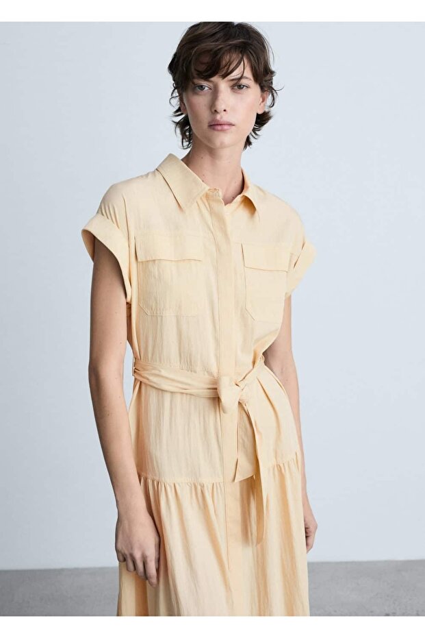 Düğüm detaylı gömlek elbise - 1