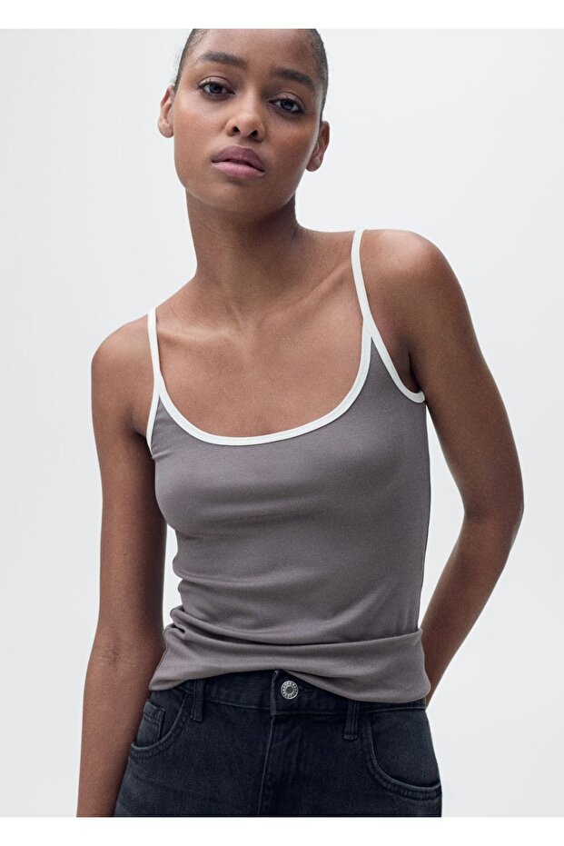 Kontrast süslemeli lyocell bluz - 1