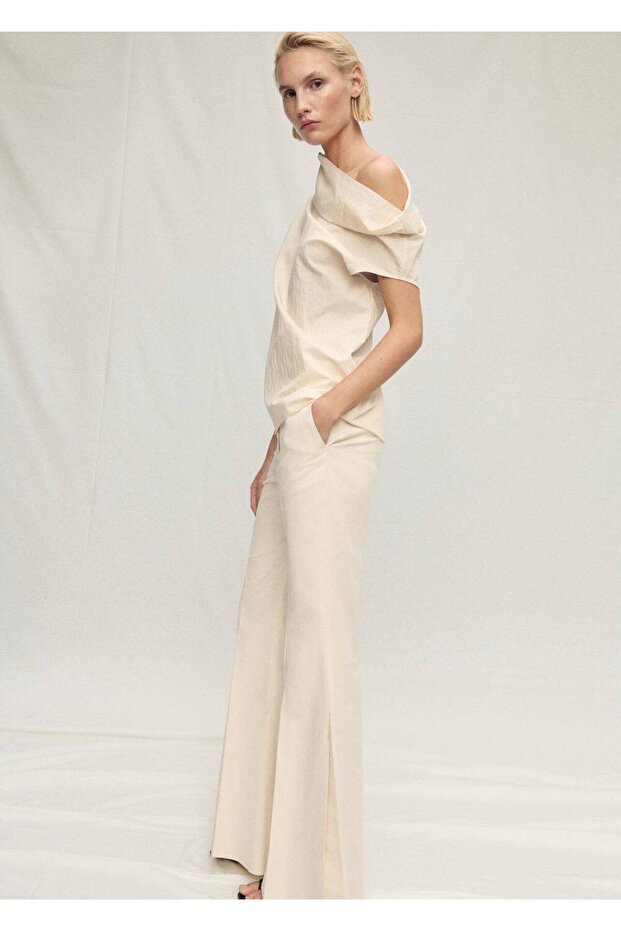 Asimetrik yakalı pamuklu bluz - 8