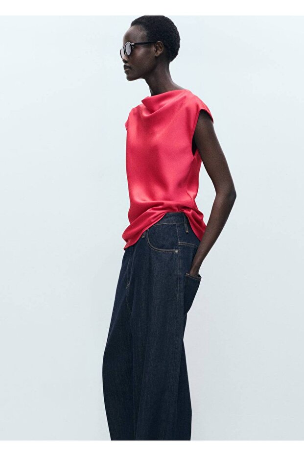 Drape yakalı saten bluz - 1