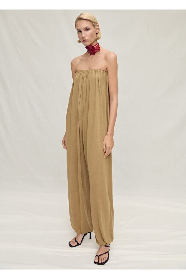 Kabarık paçalı straplez tulum - 2