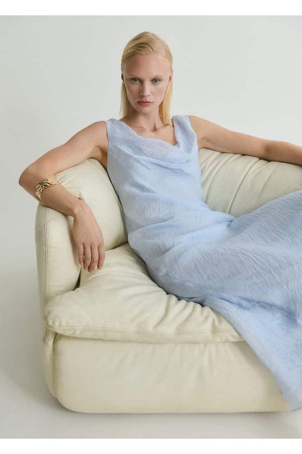 Drape yaka midi elbise - 1