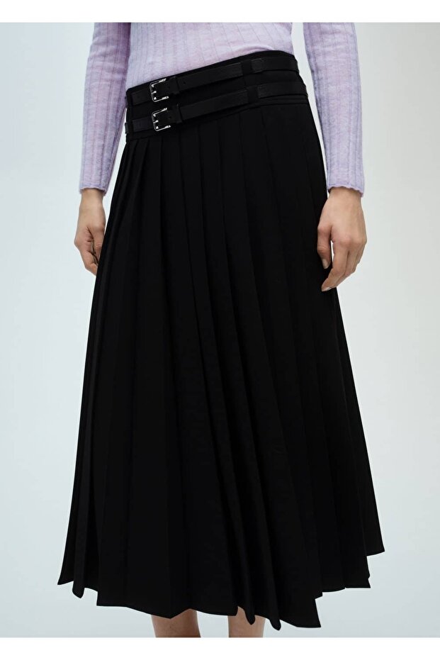 Fusta plisată cu curea dublă - 1