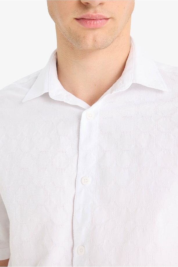 %100 Pamuk Regular Fit Jakarlı Kısa Kollu Gömlek E0476AX25SM - 5