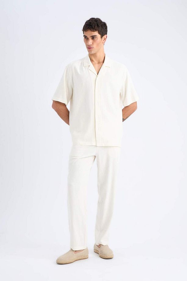 Yazlık Viskon Jogger Pantolon Regular Fit Normal Kesim Keten Karışımlı Düz Paça Cepli B4867AX25SM - 2