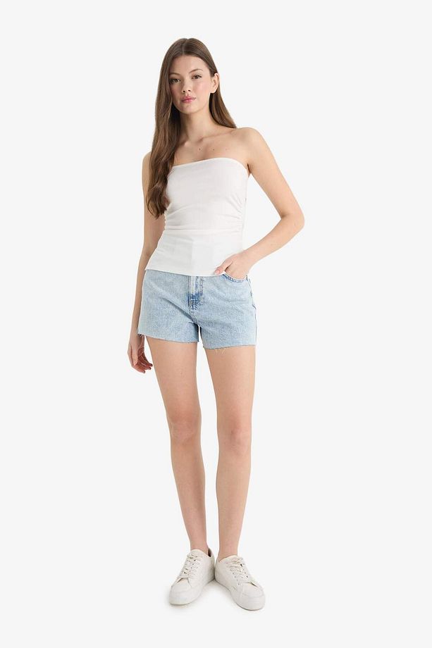 Mom Fit Yüksek Bel Paça Ucu Kesik Jean Şort E0527AX25SM - 3