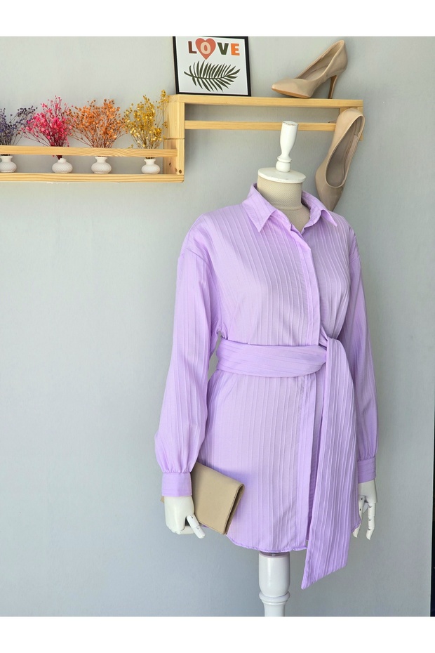 KENDİNDEN KUŞAKLI GÖMLEK - 4