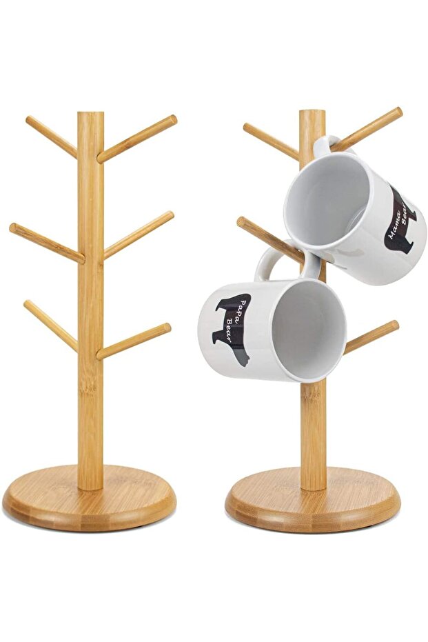Silk Route Bamboo Mug Holder with 6 Hooks 2-Pack