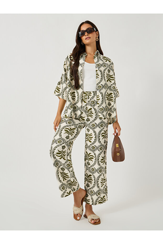 All-Over Print Oversized Shirt and Wide Leg Pants Co-Ords