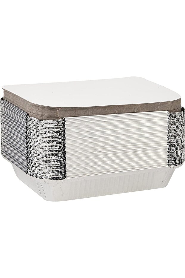 Disposable Food Storage, Take away Aluminium Rectangle Container Silver 1200ml with Lid, 50
