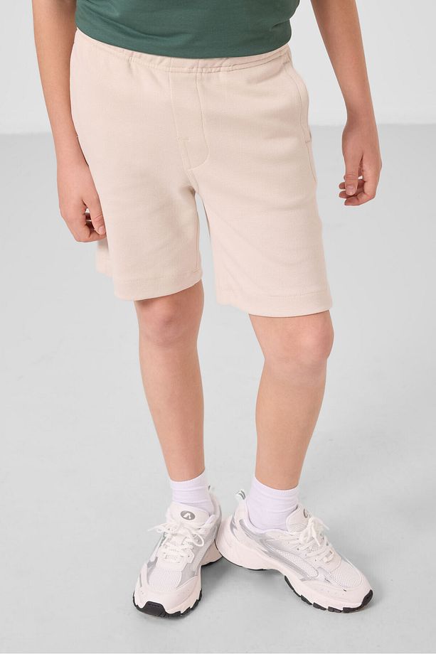 Bej Pamuklu Yumuşak Dokulu Standart Fit Basic Erkek Çocuk Şort - 11293 - 4