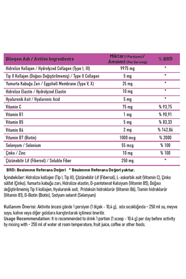 Collagen Peptides Tip I, Iı, Iıı, V, X, Hidrolize Elastin, Hyaluronik Asit Ve Vitaminler - 4