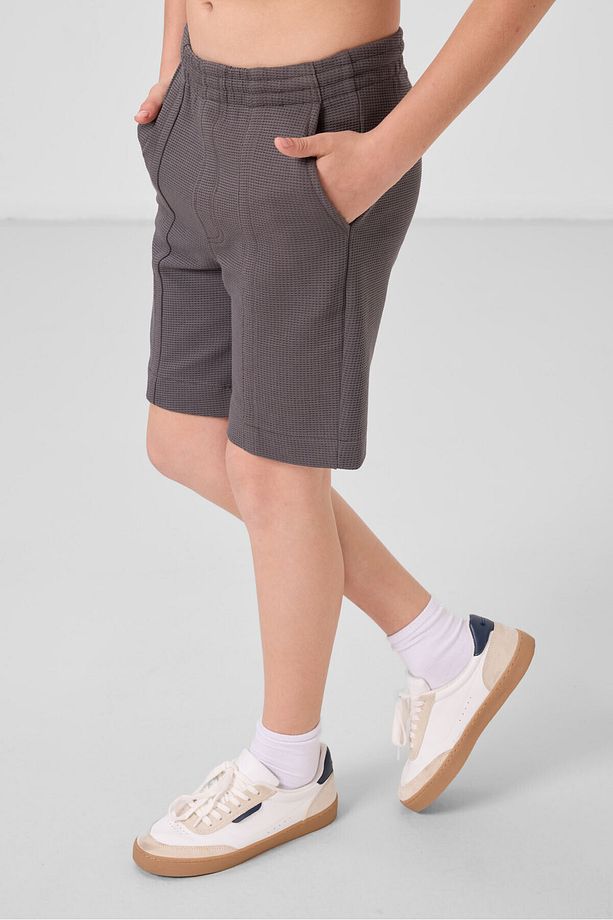 Koyu Gri Pamuklu Yumuşak Dokulu Standart Fit Basic Erkek Çocuk Şort - 11289 - 4