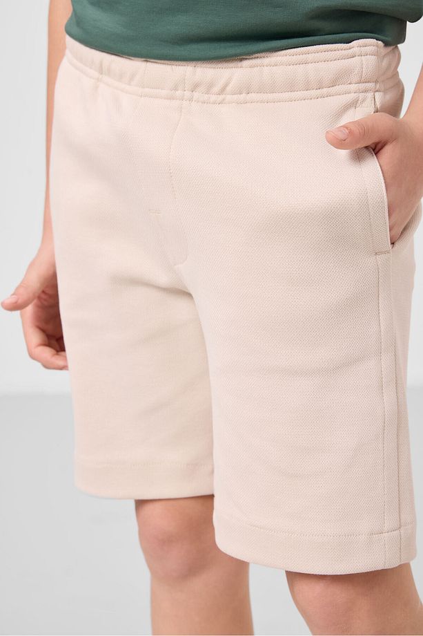 Bej Pamuklu Yumuşak Dokulu Standart Fit Basic Erkek Çocuk Şort - 11293 - 5