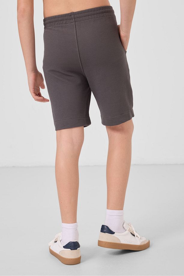 Koyu Gri Pamuklu Yumuşak Dokulu Standart Fit Basic Erkek Çocuk Şort - 11289 - 6