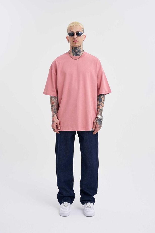 Erkek Basic Super Pamuklu Oversize Mercan Tişört - 4