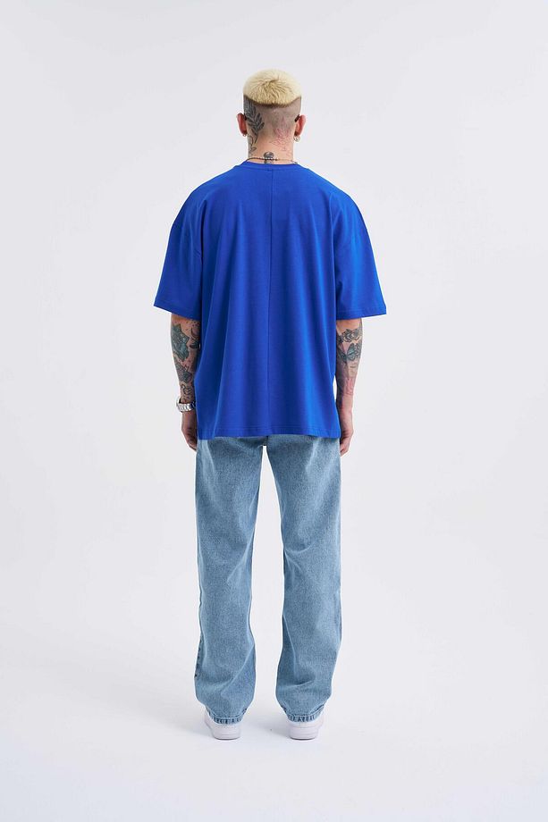 Erkek Basic Super Pamuklu Oversize Saks Tişört - 6